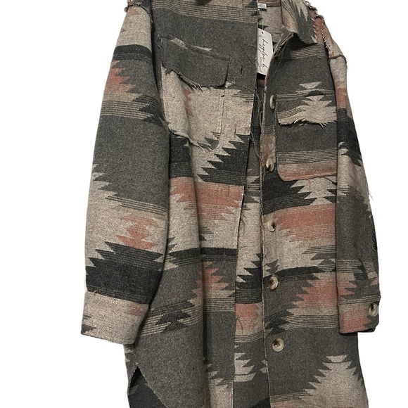 Grey and Pink Aztec Button Up Jacket Women’s - Picture 5 of 10